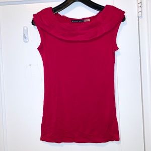Alice + Olivia Red Pink Raw Edge Silk Tee Top XS